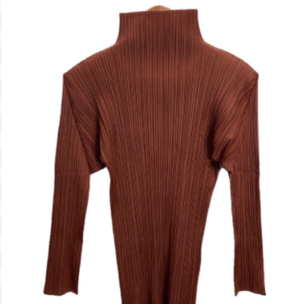Vintage Issey Miyake Pleats Please Brown Red Long Sleeve Blouse - Like New O/S